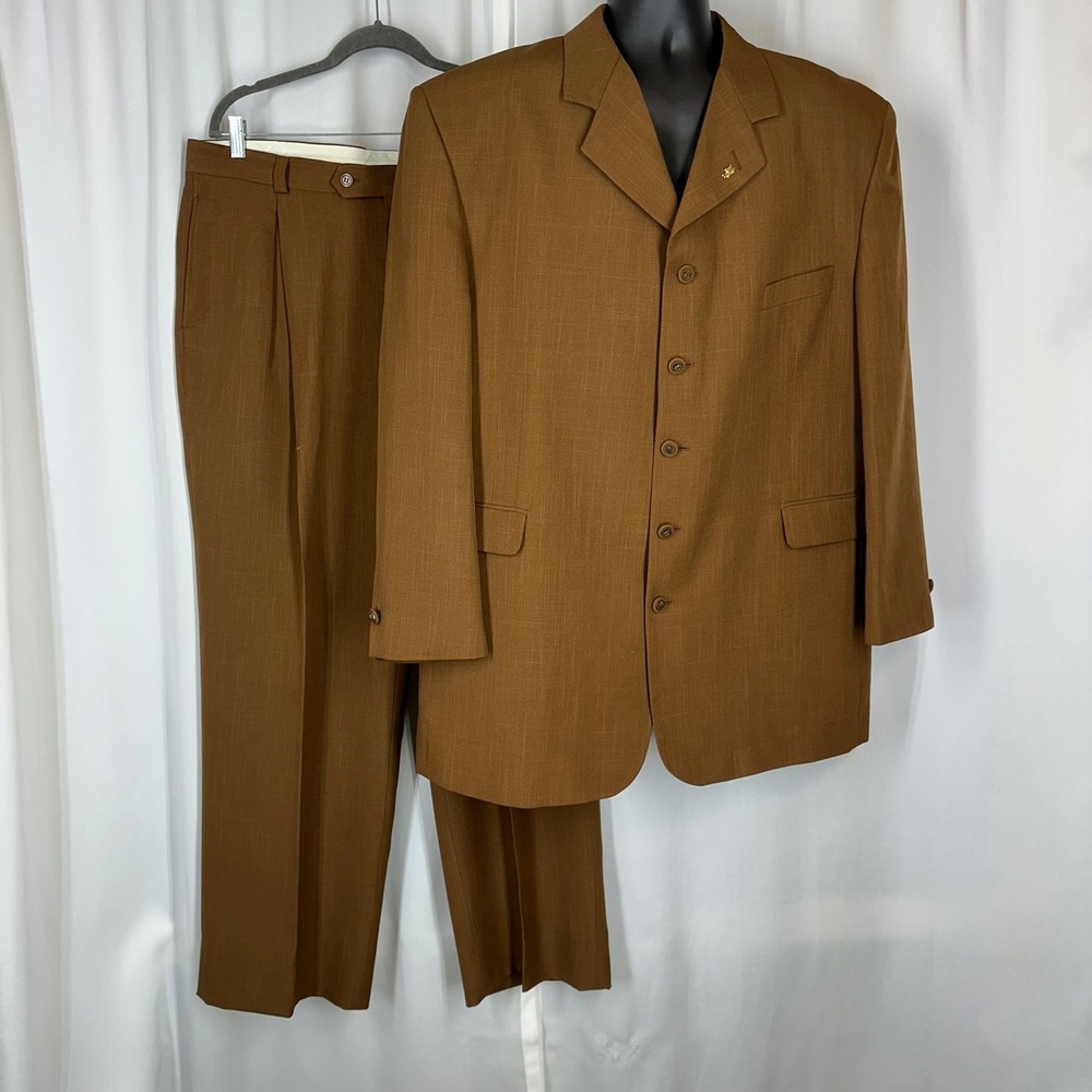 Falcone Suit Mens 45R 40 Brown 2 Piece Blazer Pleated Pants Vintage